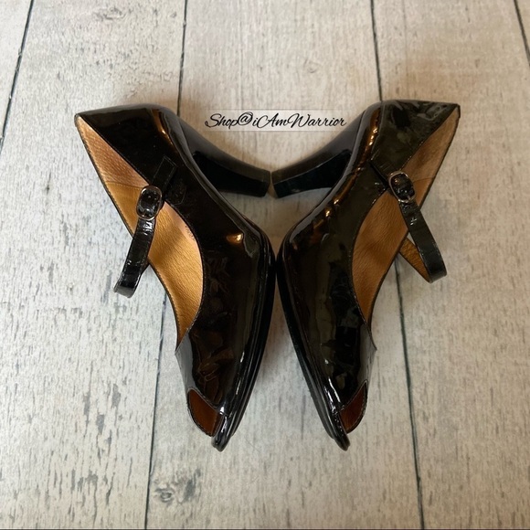 Sofft black patent leather adjustable strap peeptoe heels *shop@iamwarrior - Picture 7 of 13